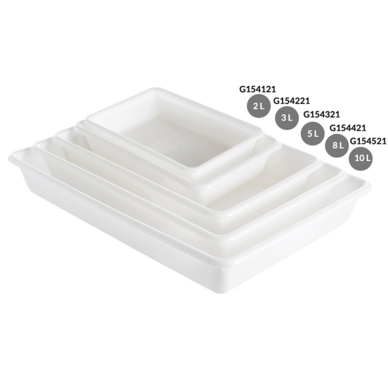 Bac plat Sans couvercle blanc plastique 34,7x23x7 cm 3 L fond plein parois pleines Gilac