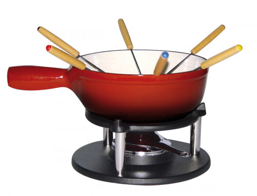 Service à fondue 6 personnes rouge fonte d'acier 22,5 cm
