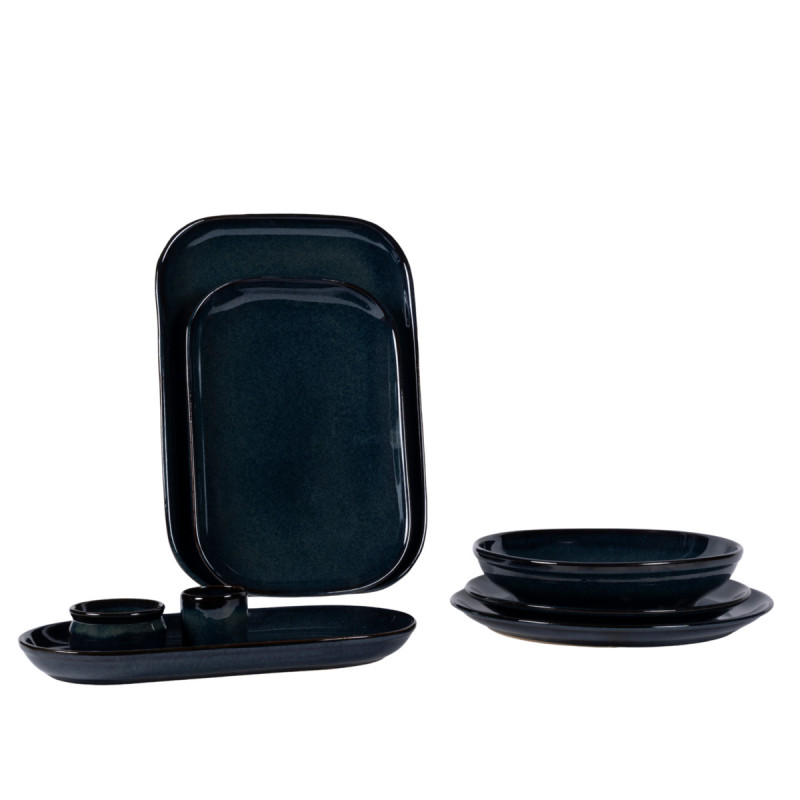 Assiette plate rond bleu grès émaillé Ø 27 cm Gres Couleur Pro.mundi