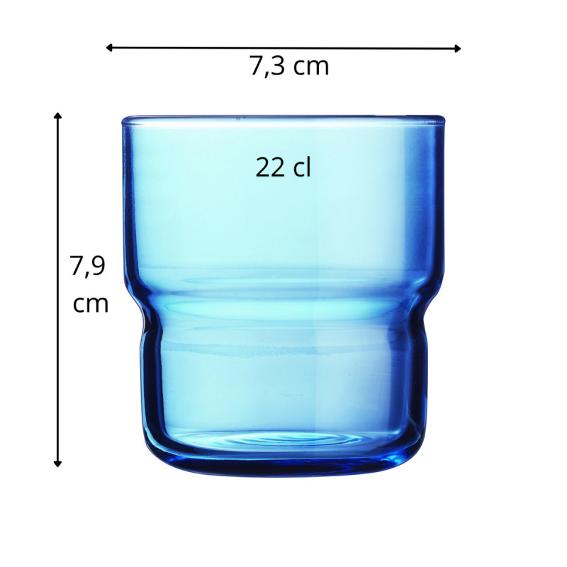 Gobelet forme basse bleu verre trempé 22 cl Log Brush Arcoroc