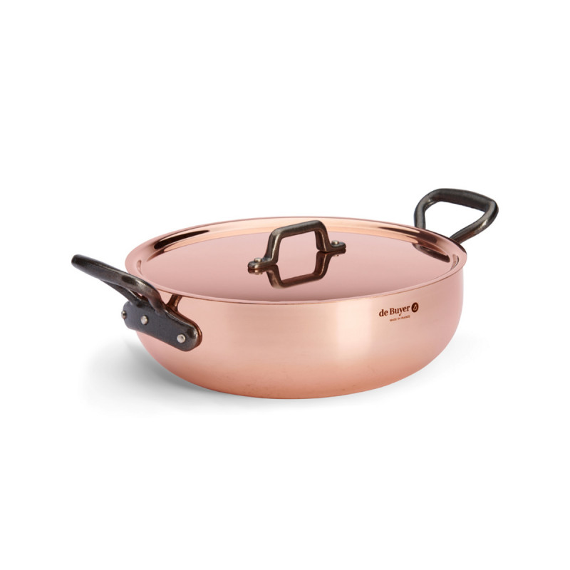 Sautoir bombé cuivre inox Sans revêtement Avec couvercle Ø 28 cm 10 cm 4,9 L Prima Matera De Buyer