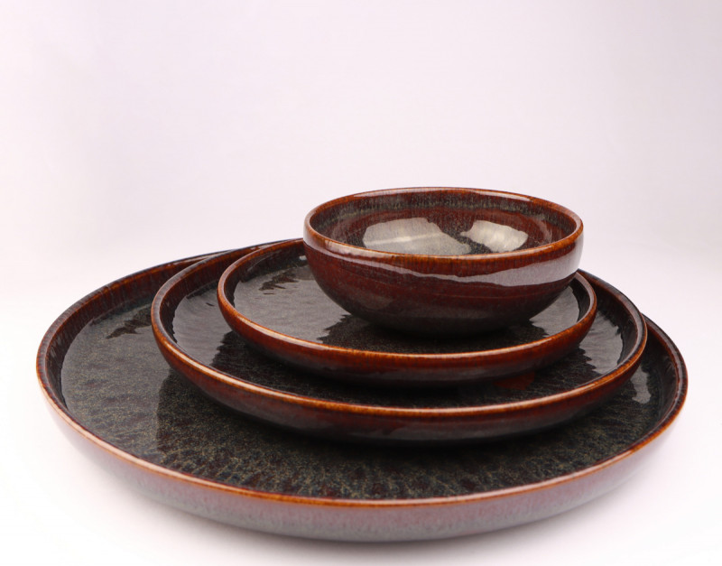 Sous tasse à thé rond Marron Bleu grès émaillé Ø 14 cm Amber Accolade