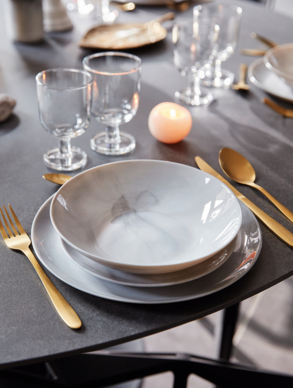 Assiette coupe creuse rond marbre gris verre opal Ø 20 cm Diwali Luminarc