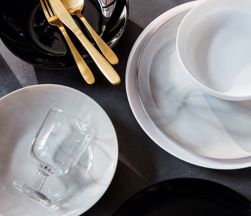 Assiette coupe creuse rond marbre gris verre opal Ø 20 cm Diwali Luminarc