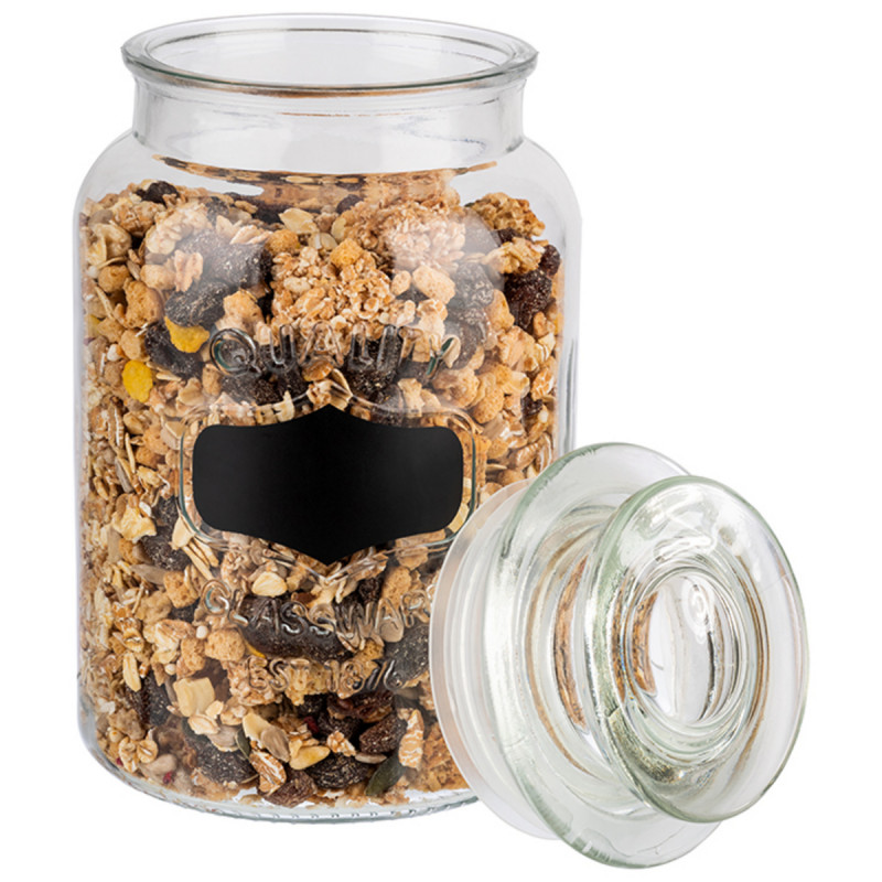Pot avec couvercle et étiquette pour craie verre Ø 12 cm 21 cm 1,5 L Aps