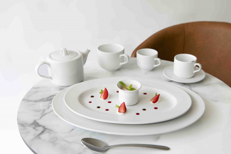 Sous tasse déjeuner gourmand ovale blanc porcelaine 21 cm Presto Accolade