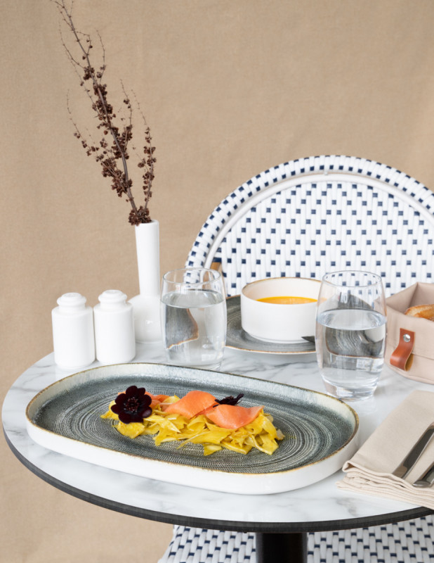 Assiette plate bord droit rond gris anthracite porcelaine Ø 25 cm Terra Pro.mundi