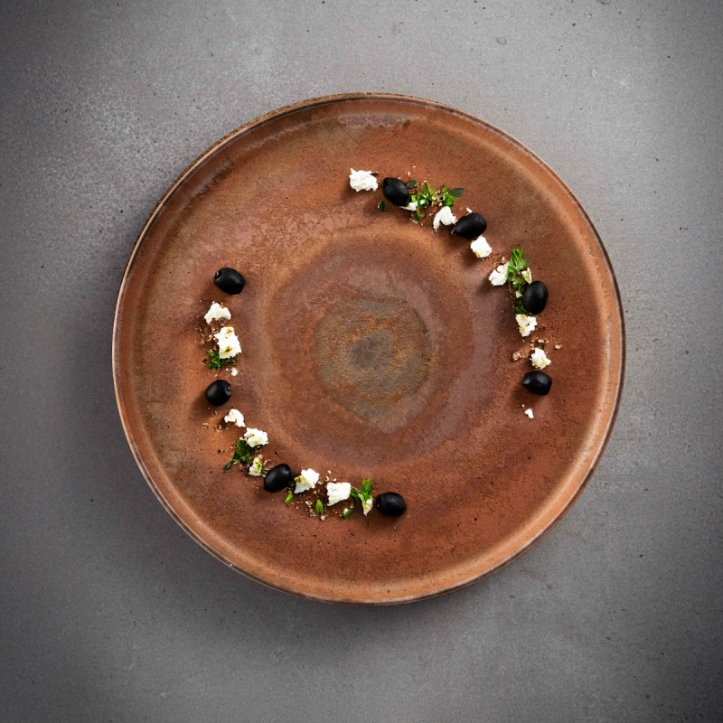 Assiette gourmet rond orange grès émaillé Ø 22 cm 22x22 cm Planet Medard De Noblat