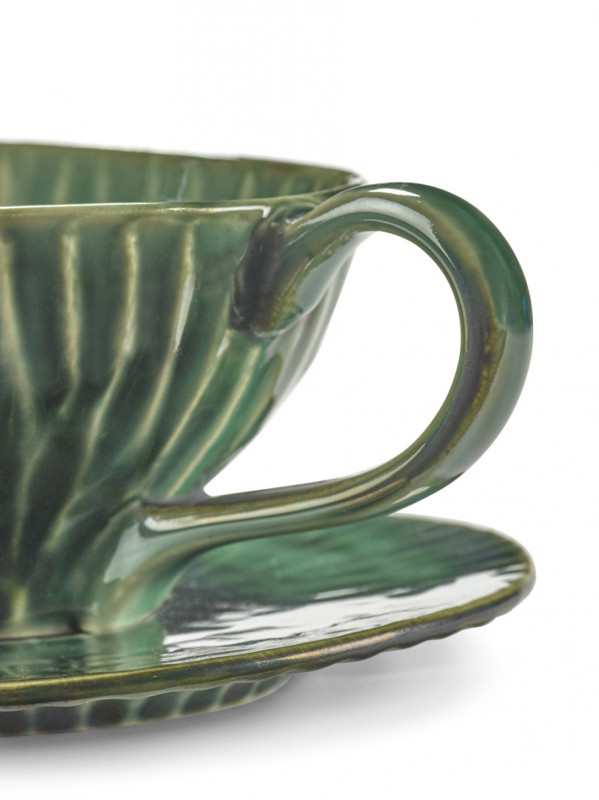 Tasse à cappuccino rond vert grès émaillé 14 cm Ø 14 cm Verde Lanza Serax